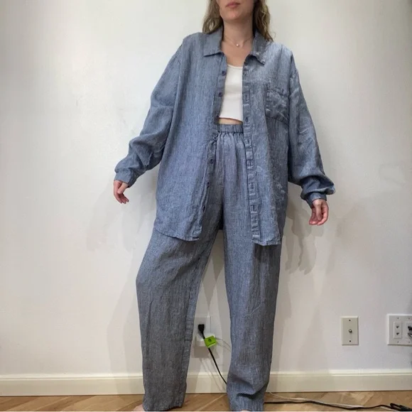 Vintage Flax Blue Plaid Pants Set - Picture 6 of 7